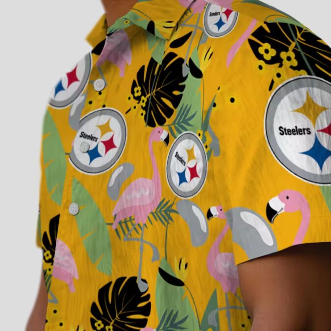 Pittsburgh Steelers Hawaiian Beach Shirt - Gold Flamingo NFL Vacation Style