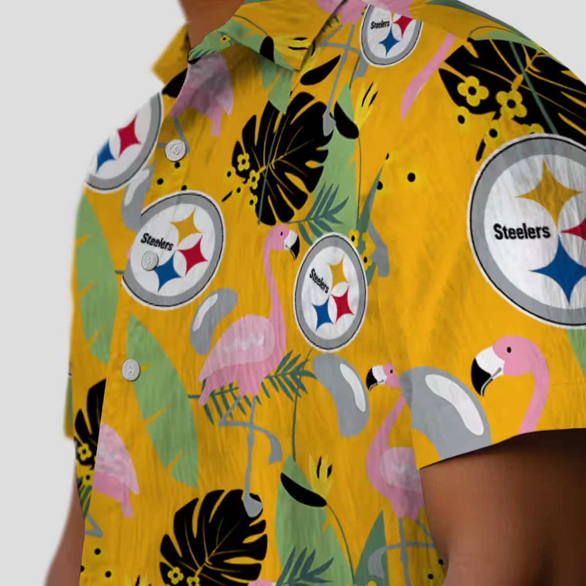 Pittsburgh Steelers Hawaiian Beach Shirt - Gold Flamingo NFL Vacation Style