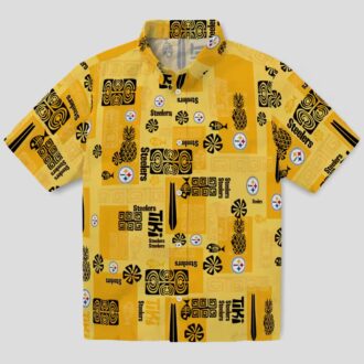 Pittsburgh Steelers Hawaiian Shirt - Gold Tribal Design for Men & Women NFL Fans