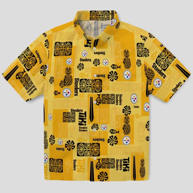 Pittsburgh Steelers Hawaiian Shirt - Gold Tribal Design for Men & Women NFL Fans