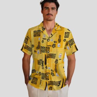 Pittsburgh Steelers Hawaiian Shirt - Gold Tribal Design for Men & Women NFL Fans