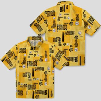 Pittsburgh Steelers Hawaiian Shirt - Gold Tribal Design for Men & Women NFL Fans