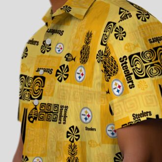 Pittsburgh Steelers Hawaiian Shirt - Gold Tribal Design for Men & Women NFL Fans