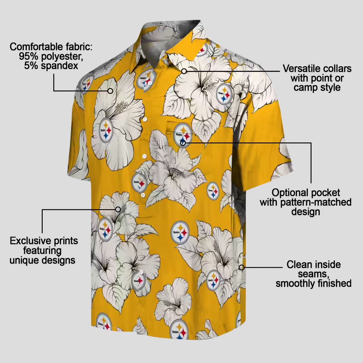 Pittsburgh Steelers Hibiscus Blooms Hawaiian Shirt, Best Summer Vacation Outfit