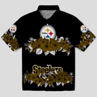 Pittsburgh Steelers Hibiscus Stripe Hawaiian Shirt - Gold & Black Aloha Outfit