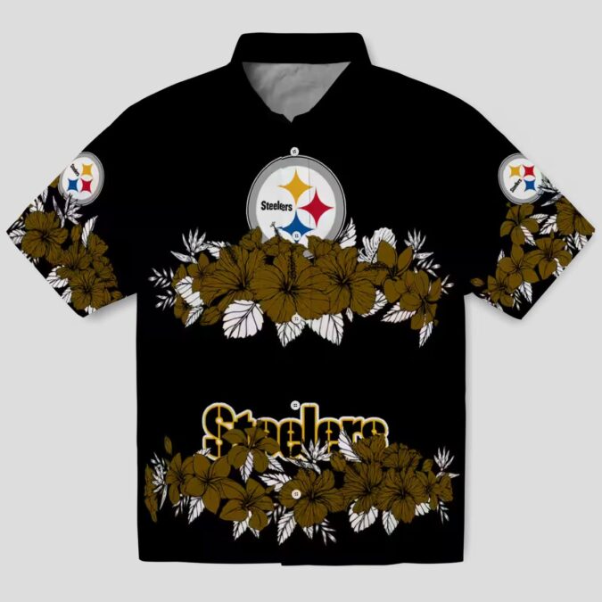 Pittsburgh Steelers Hibiscus Stripe Hawaiian Shirt - Gold & Black Aloha Outfit