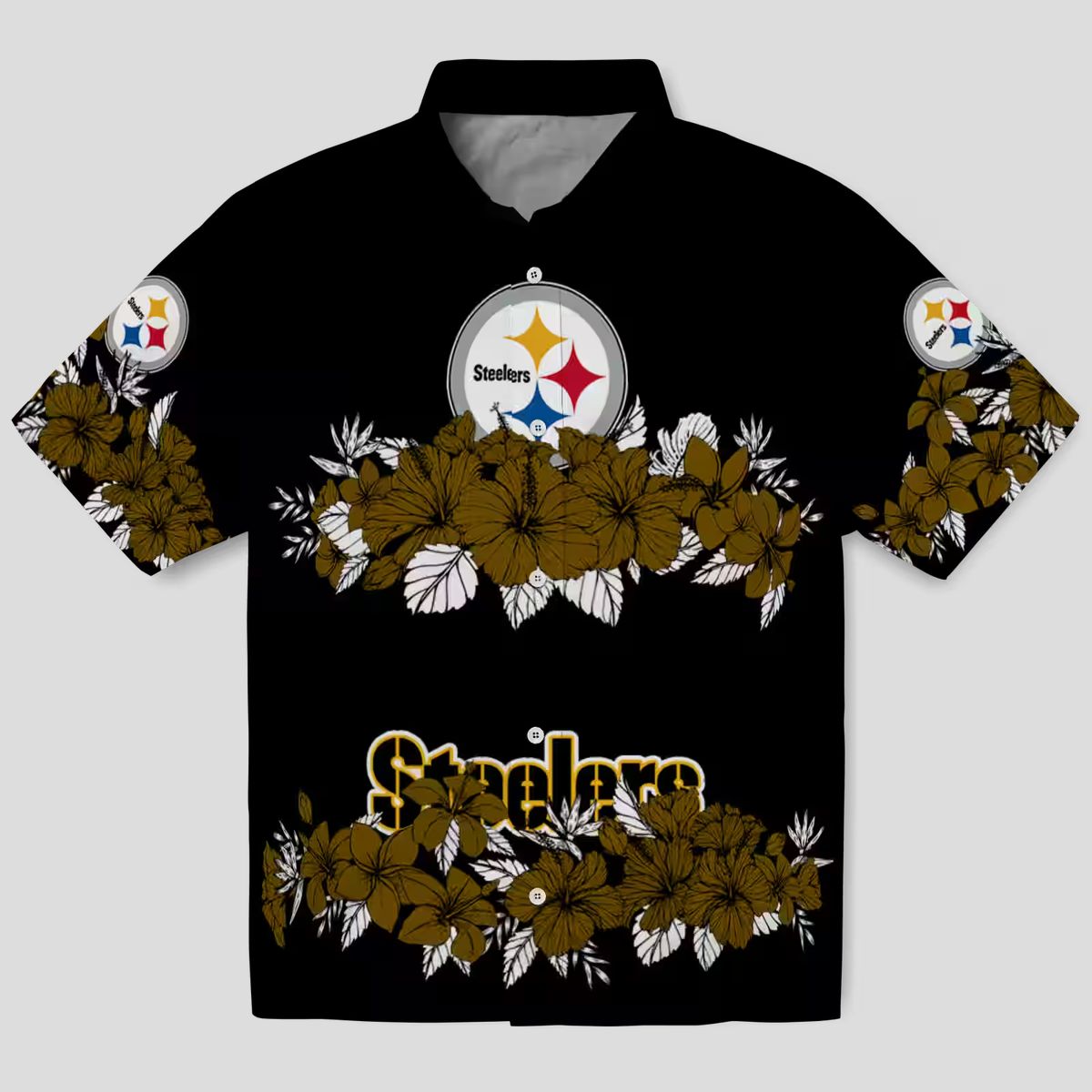 Pittsburgh Steelers Hibiscus Stripe Hawaiian Shirt - Gold & Black Aloha Outfit