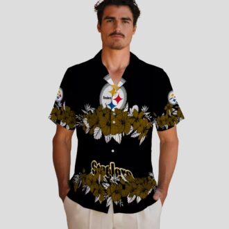Pittsburgh Steelers Hibiscus Stripe Hawaiian Shirt - Gold & Black Aloha Outfit