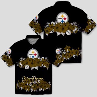 Pittsburgh Steelers Hibiscus Stripe Hawaiian Shirt - Gold & Black Aloha Outfit