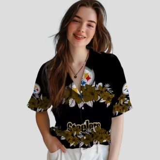 Pittsburgh Steelers Hibiscus Stripe Hawaiian Shirt - Gold & Black Aloha Outfit