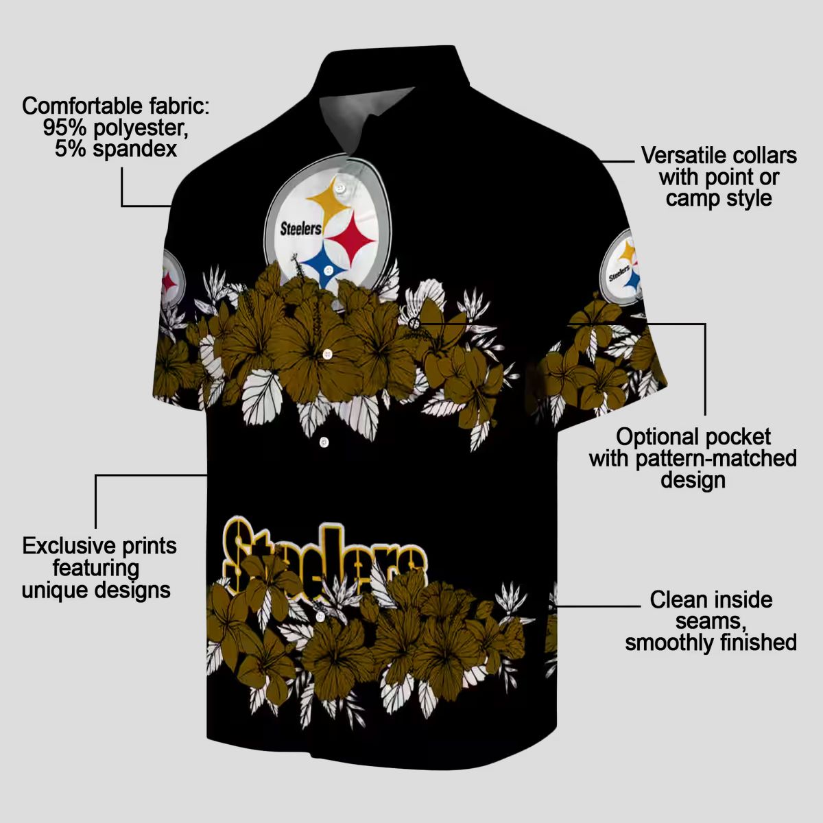 Pittsburgh Steelers Hibiscus Stripe Hawaiian Shirt - Gold & Black Aloha Outfit