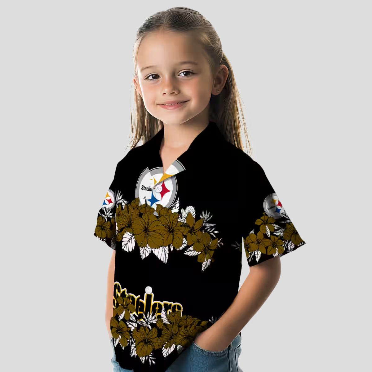 Pittsburgh Steelers Hibiscus Stripe Hawaiian Shirt - Gold & Black Aloha Outfit