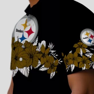 Pittsburgh Steelers Hibiscus Stripe Hawaiian Shirt - Gold & Black Aloha Outfit