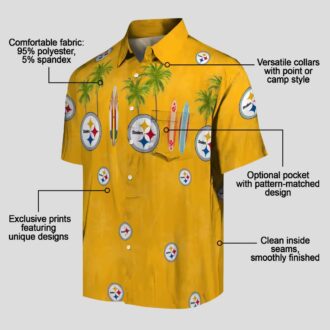 Pittsburgh Steelers Palm Gold Hawaiian Shirt - Tropical Surfboard Design for Game Day