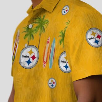 Pittsburgh Steelers Palm Gold Hawaiian Shirt - Tropical Surfboard Design for Game Day