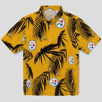 Pittsburgh Steelers Palm Leaf Hawaiian Shirt, NFL Gold Tropical Aloha Summer Shirt for Fans