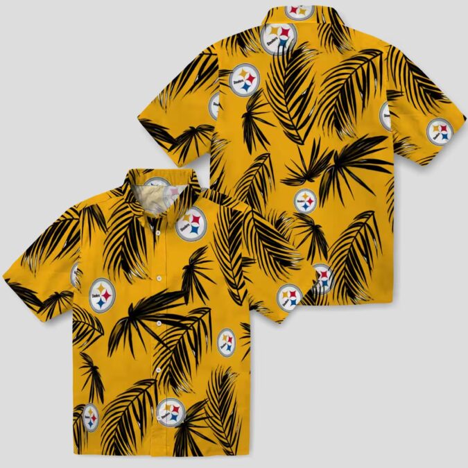 Pittsburgh Steelers Palm Leaf Hawaiian Shirt, NFL Gold Tropical Aloha Summer Shirt for Fans
