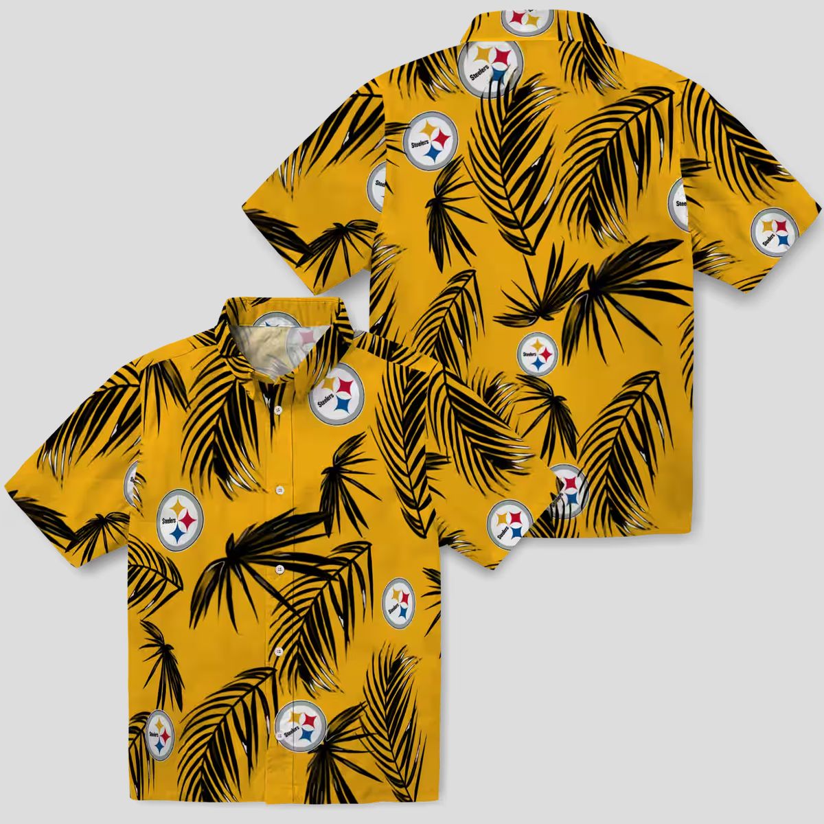 Pittsburgh Steelers Palm Leaf Hawaiian Shirt, NFL Gold Tropical Aloha Summer Shirt for Fans