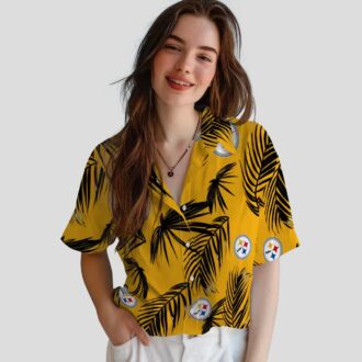 Pittsburgh Steelers Palm Leaf Hawaiian Shirt, NFL Gold Tropical Aloha Summer Shirt for Fans