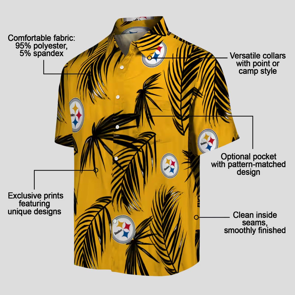Pittsburgh Steelers Palm Leaf Hawaiian Shirt, NFL Gold Tropical Aloha Summer Shirt for Fans