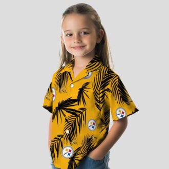 Pittsburgh Steelers Palm Leaf Hawaiian Shirt, NFL Gold Tropical Aloha Summer Shirt for Fans
