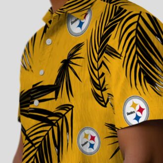 Pittsburgh Steelers Palm Leaf Hawaiian Shirt, NFL Gold Tropical Aloha Summer Shirt for Fans
