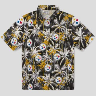 Pittsburgh Steelers Palm Print Hawaiian Shirt, Gold Black NFL Team Shirt for Tailgate