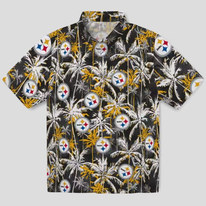 Pittsburgh Steelers Palm Print Hawaiian Shirt, Gold Black NFL Team Shirt for Tailgate