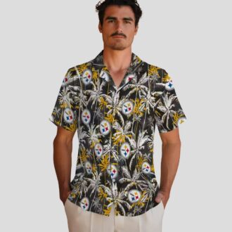 Pittsburgh Steelers Palm Print Hawaiian Shirt, Gold Black NFL Team Shirt for Tailgate