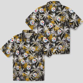 Pittsburgh Steelers Palm Print Hawaiian Shirt, Gold Black NFL Team Shirt for Tailgate
