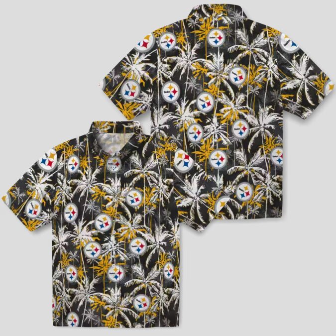 Pittsburgh Steelers Palm Print Hawaiian Shirt, Gold Black NFL Team Shirt for Tailgate