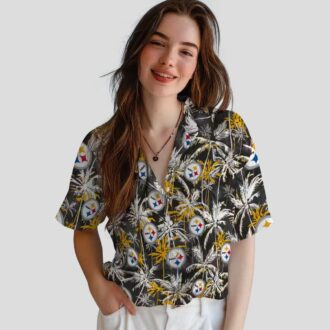 Pittsburgh Steelers Palm Print Hawaiian Shirt, Gold Black NFL Team Shirt for Tailgate