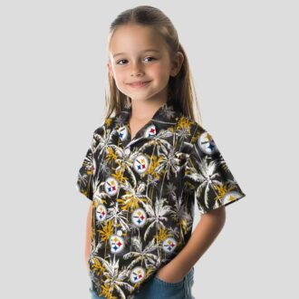 Pittsburgh Steelers Palm Print Hawaiian Shirt, Gold Black NFL Team Shirt for Tailgate