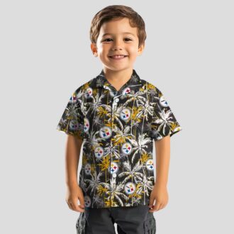 Pittsburgh Steelers Palm Print Hawaiian Shirt, Gold Black NFL Team Shirt for Tailgate