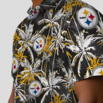Pittsburgh Steelers Palm Print Hawaiian Shirt, Gold Black NFL Team Shirt for Tailgate