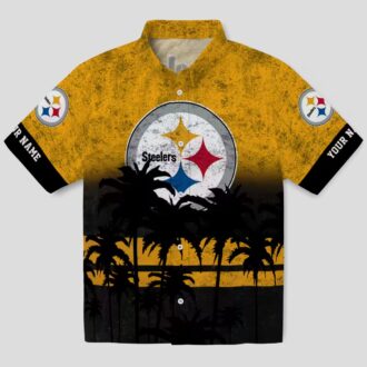 Pittsburgh Steelers Sunset Aloha Shirt, Floral Black & Gold Hawaiian Outfit