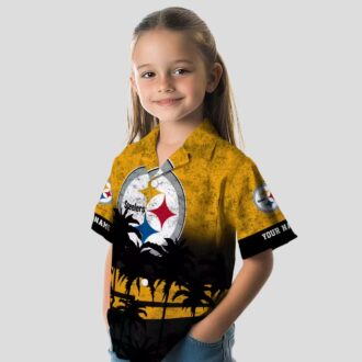 Pittsburgh Steelers Sunset Aloha Shirt, Floral Black & Gold Hawaiian Outfit