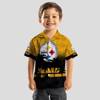 Pittsburgh Steelers Sunset Aloha Shirt, Floral Black & Gold Hawaiian Outfit