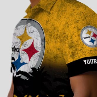 Pittsburgh Steelers Sunset Aloha Shirt, Floral Black & Gold Hawaiian Outfit