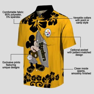 Pittsburgh Steelers Surfing Mickey Gold Hawaiian Shirt, Tropical Short Sleeve Shirt