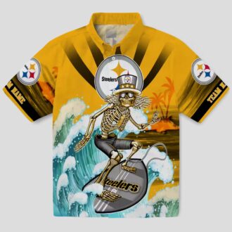 Pittsburgh Steelers Surfing Skeleton Hawaiian Shirt, Summer Beach & Game Day Wear