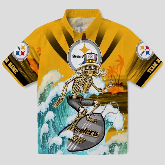 Pittsburgh Steelers Surfing Skeleton Hawaiian Shirt, Summer Beach & Game Day Wear