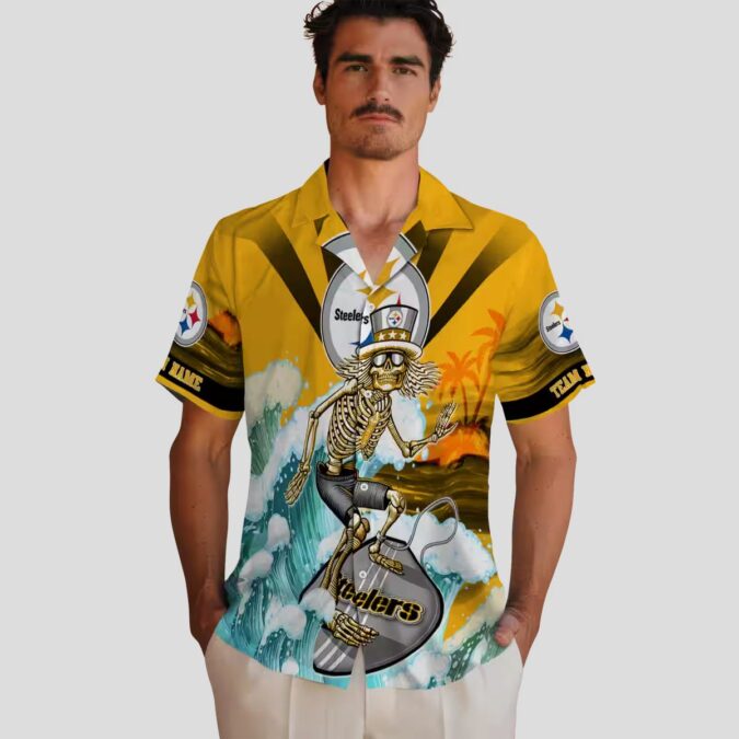 Pittsburgh Steelers Surfing Skeleton Hawaiian Shirt, Summer Beach & Game Day Wear