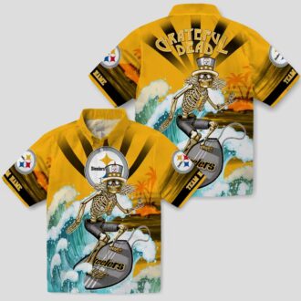 Pittsburgh Steelers Surfing Skeleton Hawaiian Shirt, Summer Beach & Game Day Wear