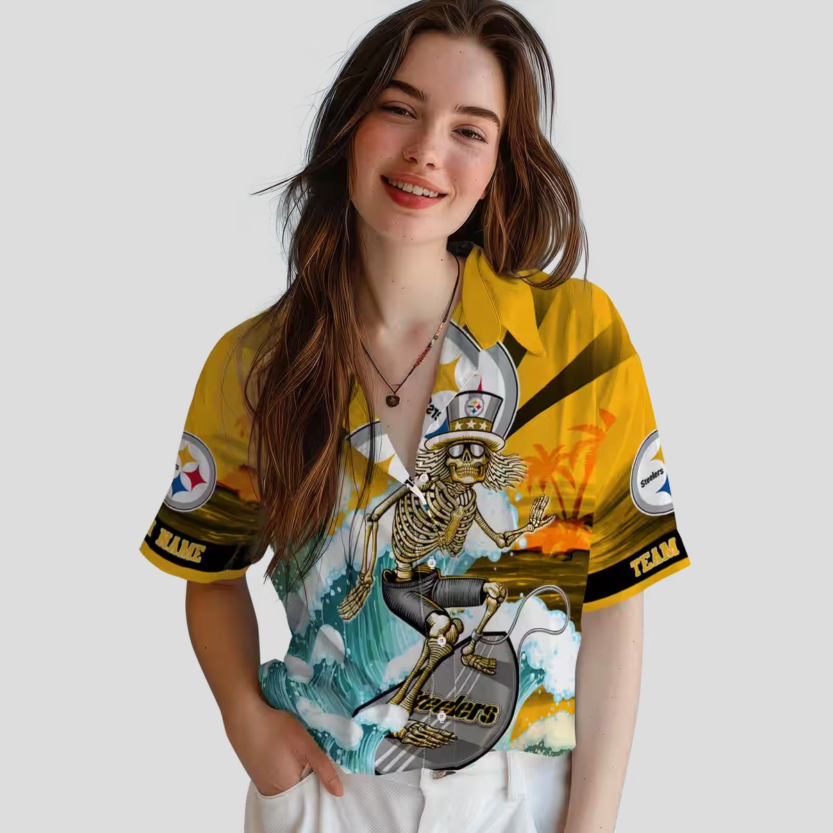 Pittsburgh Steelers Surfing Skeleton Hawaiian Shirt, Summer Beach & Game Day Wear