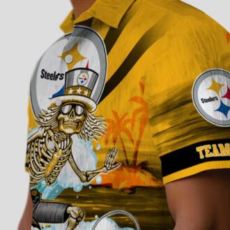 Pittsburgh Steelers Surfing Skeleton Hawaiian Shirt, Summer Beach & Game Day Wear