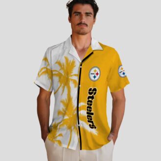 Pittsburgh Steelers Tropical Aloha Shirt, Gold & White Palm Tree Design for Men