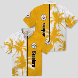 Pittsburgh Steelers Tropical Aloha Shirt, Gold & White Palm Tree Design for Men