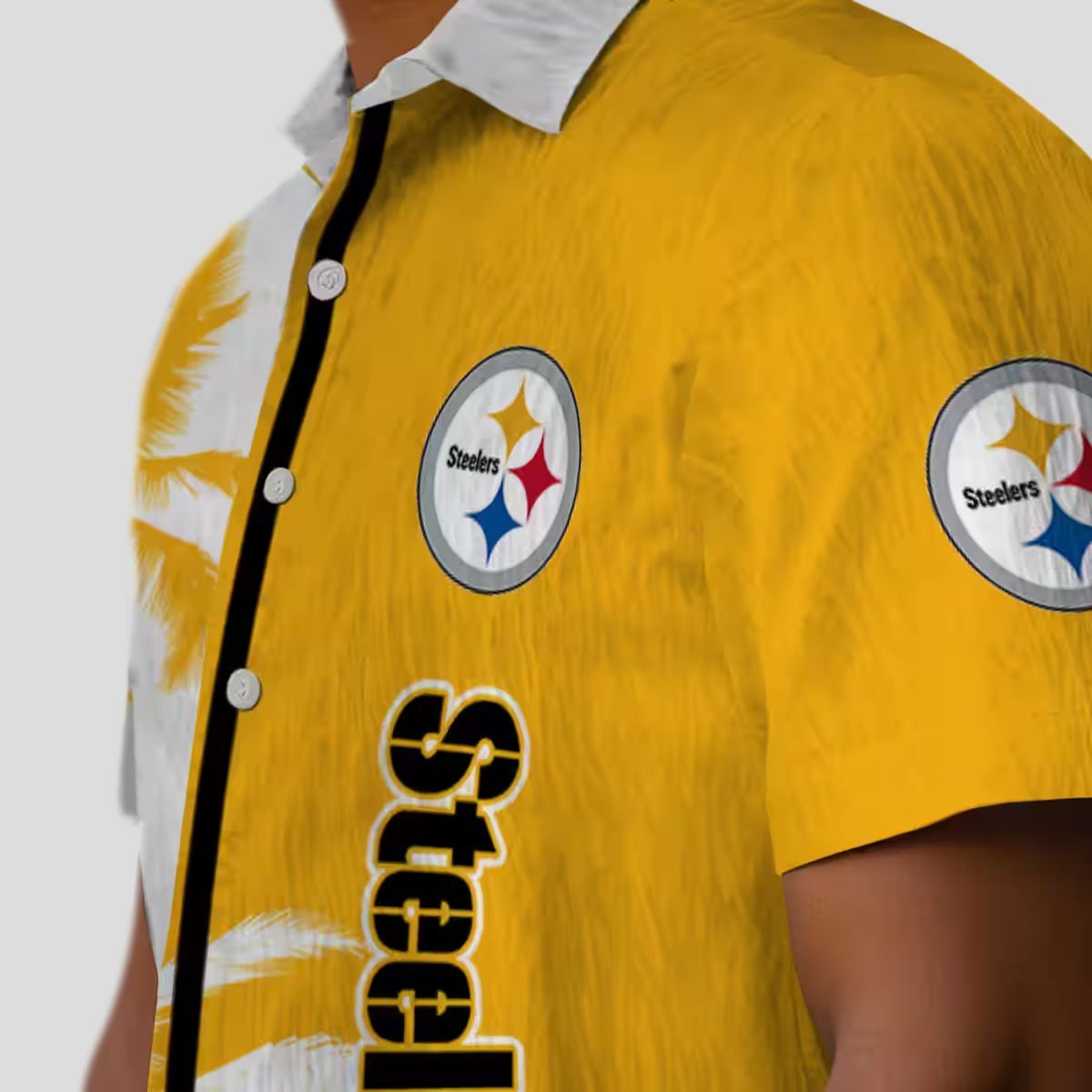 Pittsburgh Steelers Tropical Aloha Shirt, Gold & White Palm Tree Design for Men