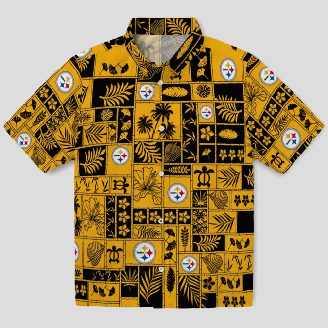 Pittsburgh Steelers Tropical Hawaiian Shirt - Gold & Black Patchwork Design for NFL Fans